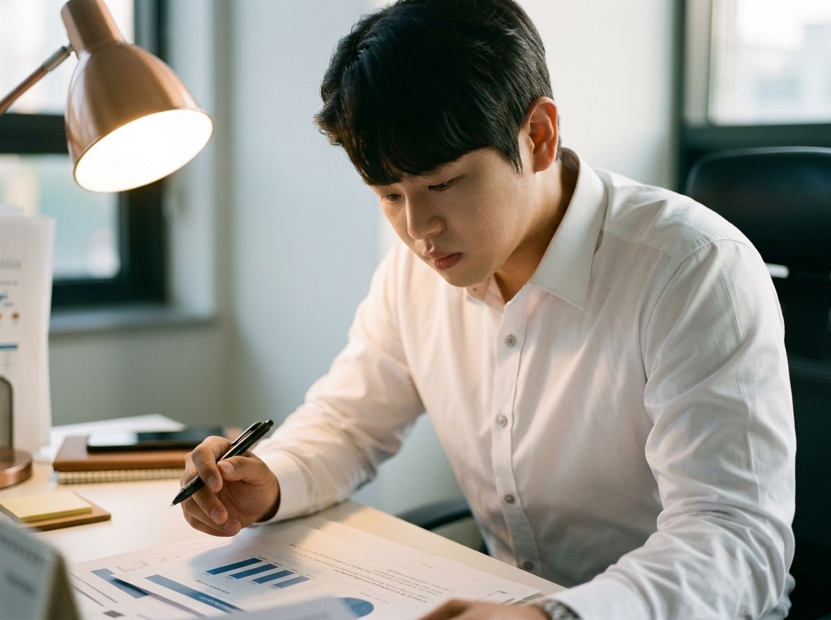 자료를 검토하는 네케팅 대표