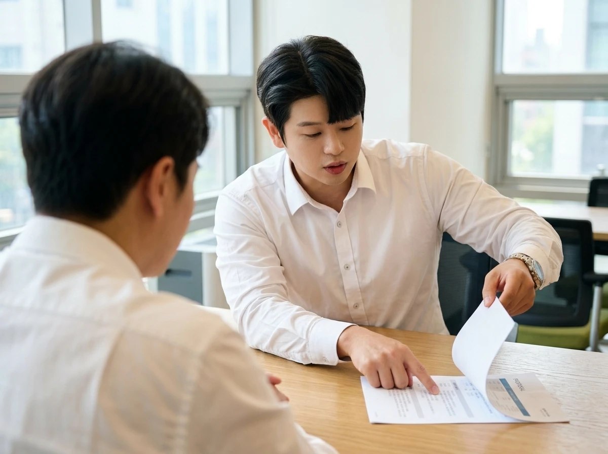 자료를 짚으며 설명하는 모습